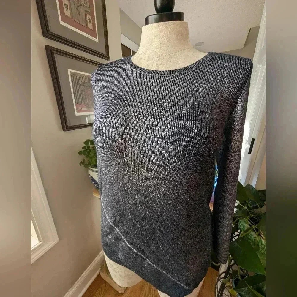 Chico's Crew Neck Blue & Silver Knit Sweater Size 2